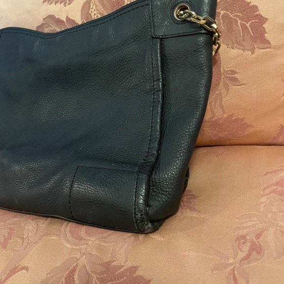 Authentic Tory Burch Britten Slouch Pebbled Leather Black Shoulder Bag Purse - Picture 10 of 16